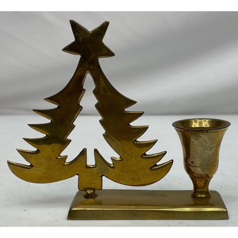Vintage Brass Candle Holder Christmas Tree‎ Mid Century Holiday Decor